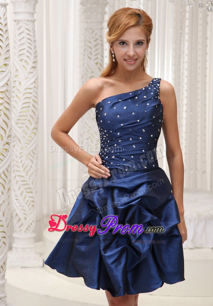 Taffeta One Shoulder Lace-Up Beaded Pick Ups Dress for Prom