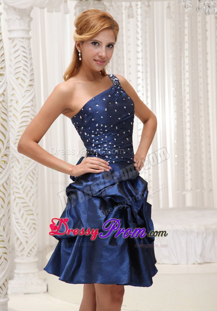 Taffeta One Shoulder Lace-Up Beaded Pick Ups Dress for Prom