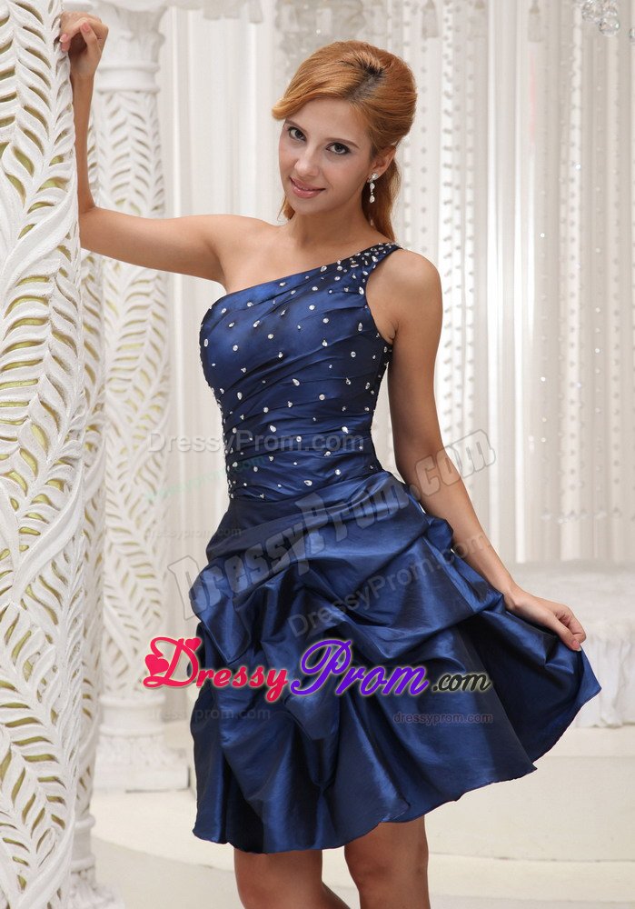 Taffeta One Shoulder Lace-Up Beaded Pick Ups Dress for Prom