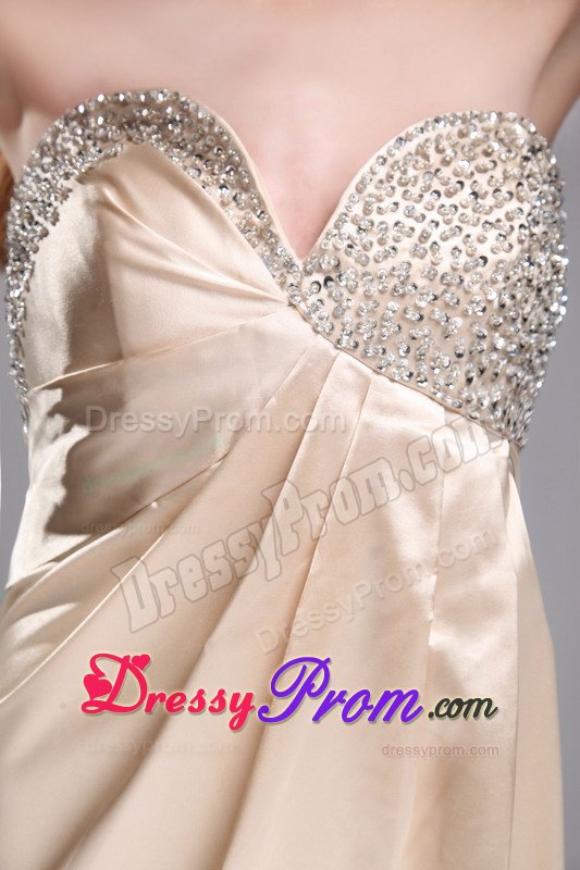 Champagne Slitted Beaded Brush Train Prom Dress for Ladies