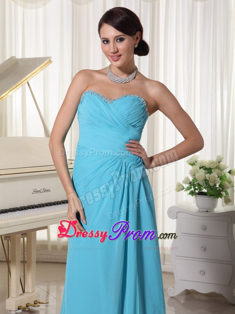 Charming Sweetheart Ruched Slitted Aqua Blue Prom Gown Dress
