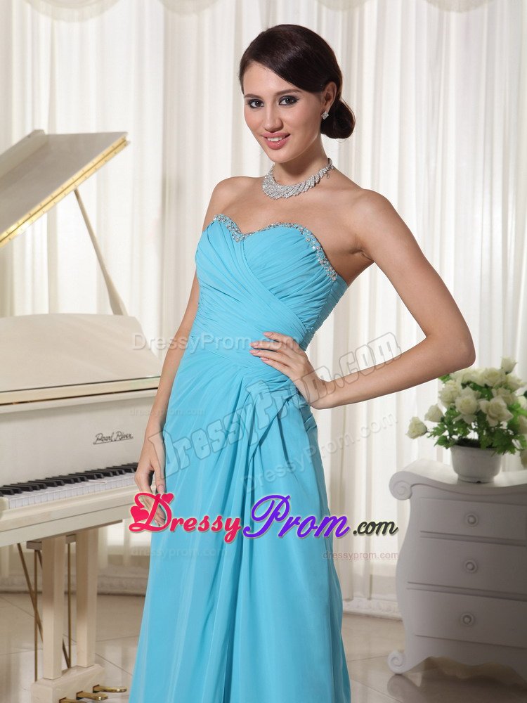 Charming Sweetheart Ruched Slitted Aqua Blue Prom Gown Dress