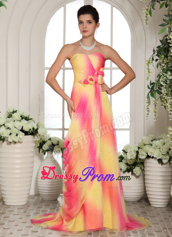 Brush Train Sweetheart Flowers Ombre Color Girls Prom Dress