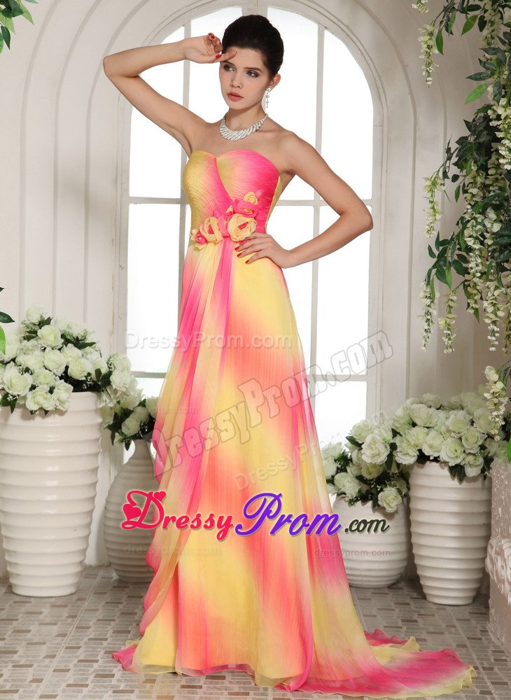 Brush Train Sweetheart Flowers Ombre Color Girls Prom Dress