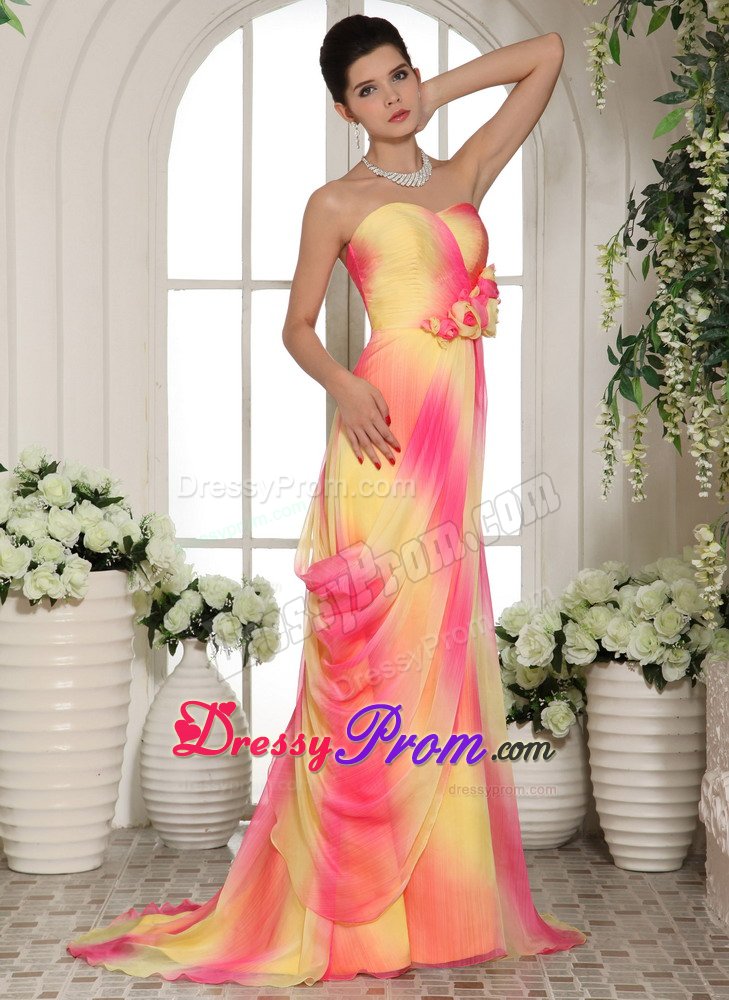 Brush Train Sweetheart Flowers Ombre Color Girls Prom Dress