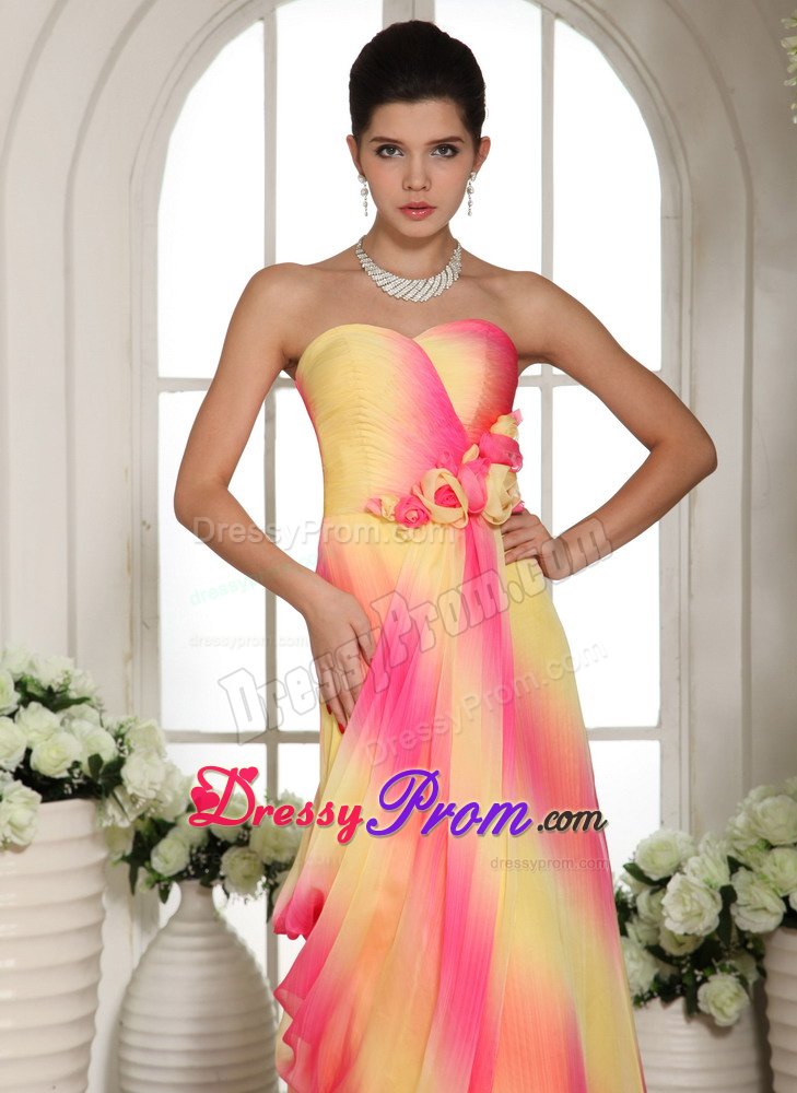Brush Train Sweetheart Flowers Ombre Color Girls Prom Dress