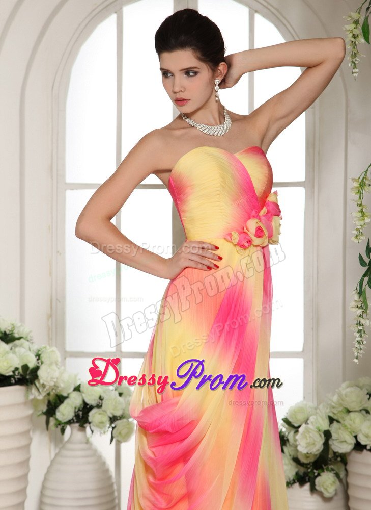 Brush Train Sweetheart Flowers Ombre Color Girls Prom Dress