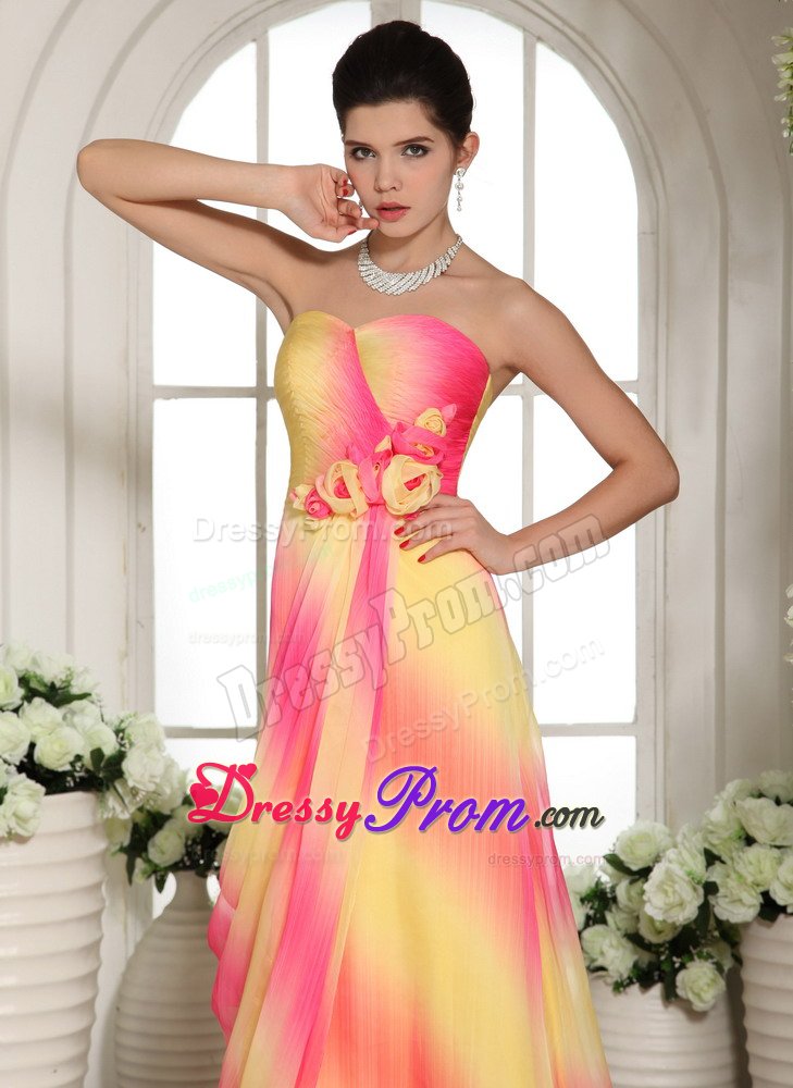 Brush Train Sweetheart Flowers Ombre Color Girls Prom Dress