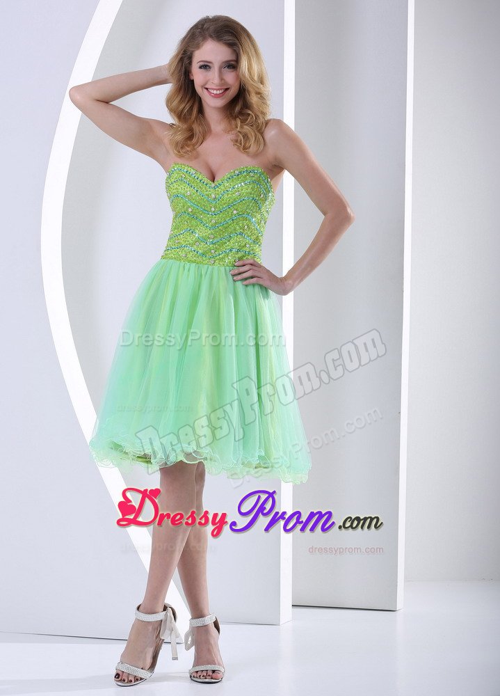 Plus Size Yellow Green Organza Beaded Short Ladies Prom Dress