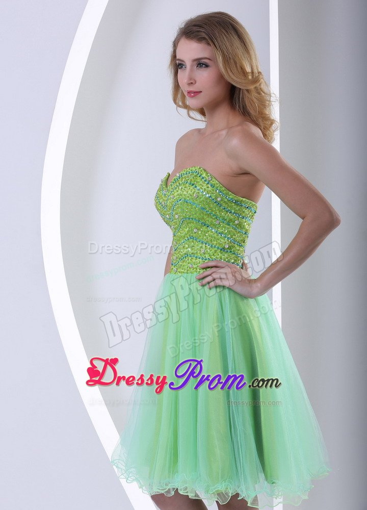Plus Size Yellow Green Organza Beaded Short Ladies Prom Dress