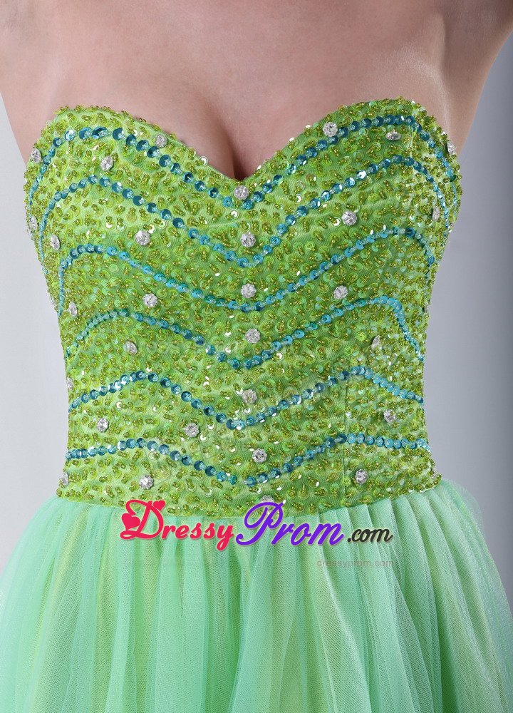Plus Size Yellow Green Organza Beaded Short Ladies Prom Dress