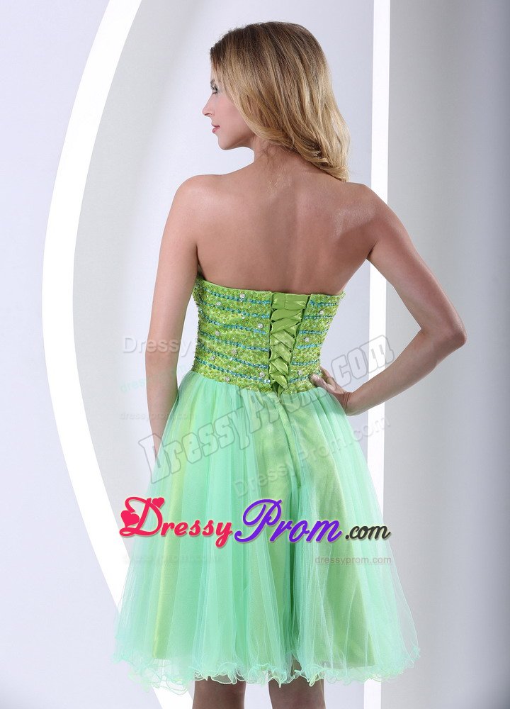 Plus Size Yellow Green Organza Beaded Short Ladies Prom Dress