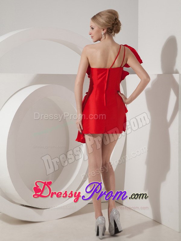 One Shoulder Fan-Shaped Mini Red Dresses for Prom Princess