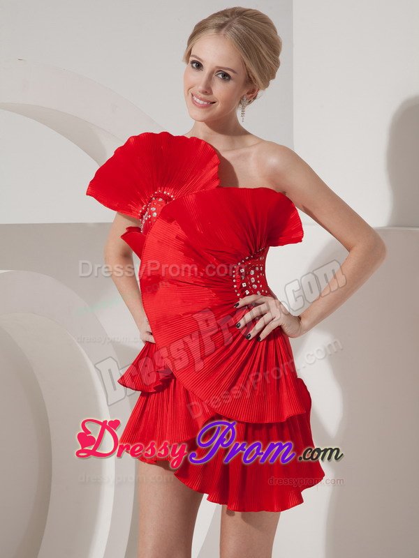 One Shoulder Fan-Shaped Mini Red Dresses for Prom Princess