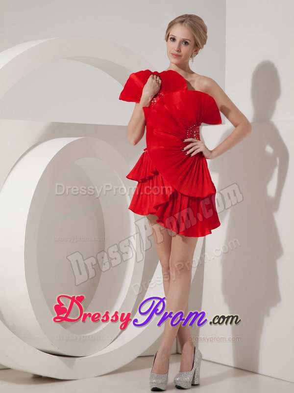One Shoulder Fan-Shaped Mini Red Dresses for Prom Princess