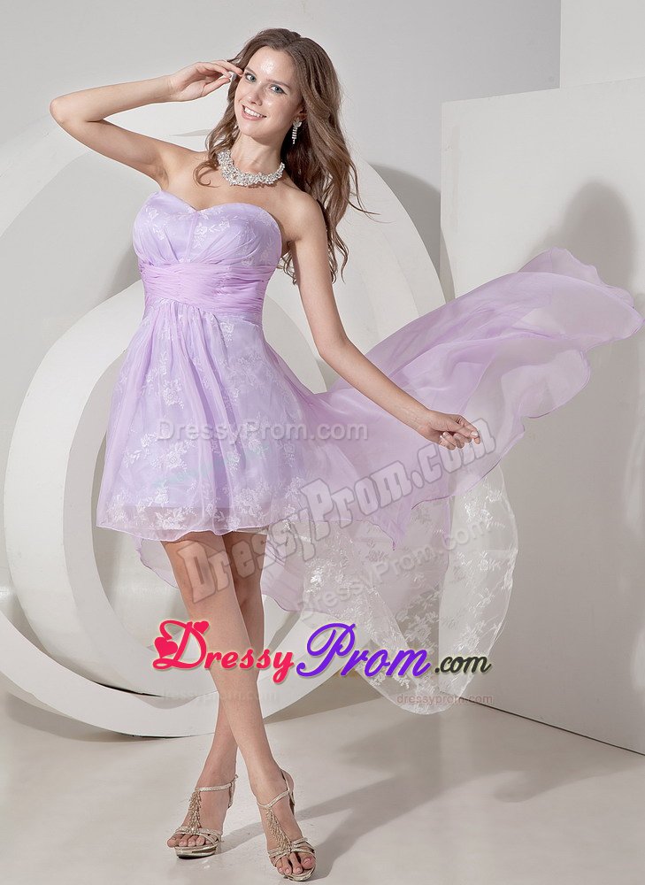 Lilac Sweetheart Embroidery High-low Prom Dress for Girls