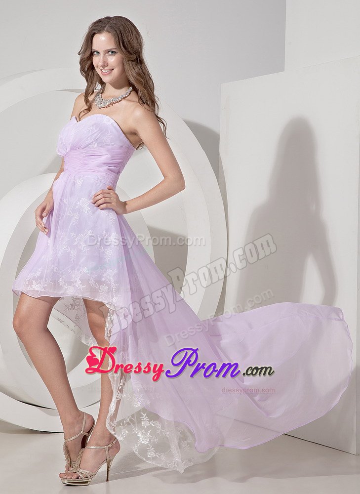 Lilac Sweetheart Embroidery High-low Prom Dress for Girls