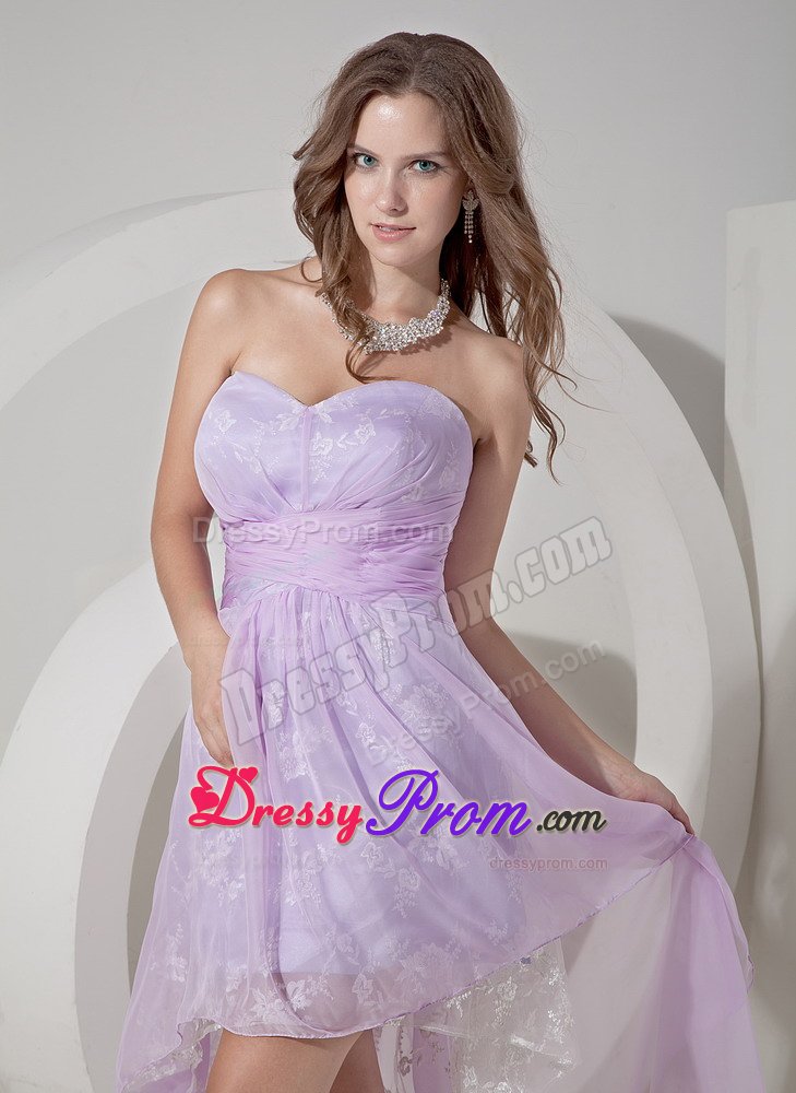 Lilac Sweetheart Embroidery High-low Prom Dress for Girls