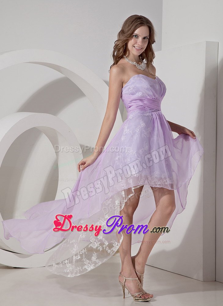 Lilac Sweetheart Embroidery High-low Prom Dress for Girls