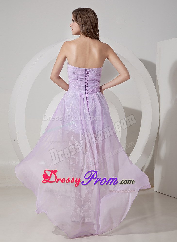 Lilac Sweetheart Embroidery High-low Prom Dress for Girls