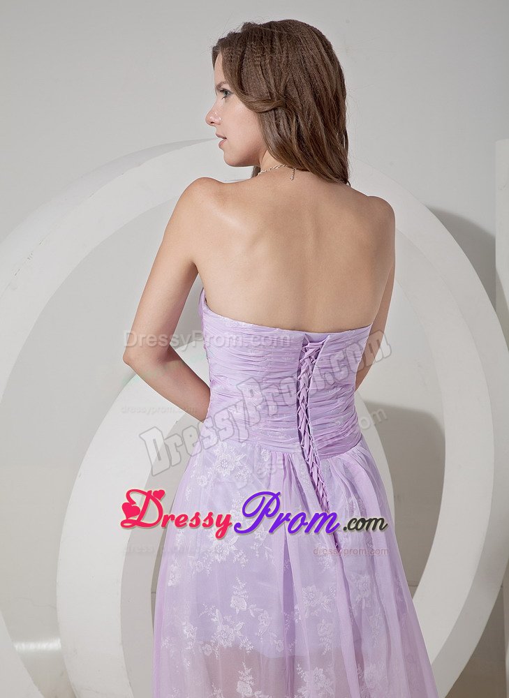 Lilac Sweetheart Embroidery High-low Prom Dress for Girls