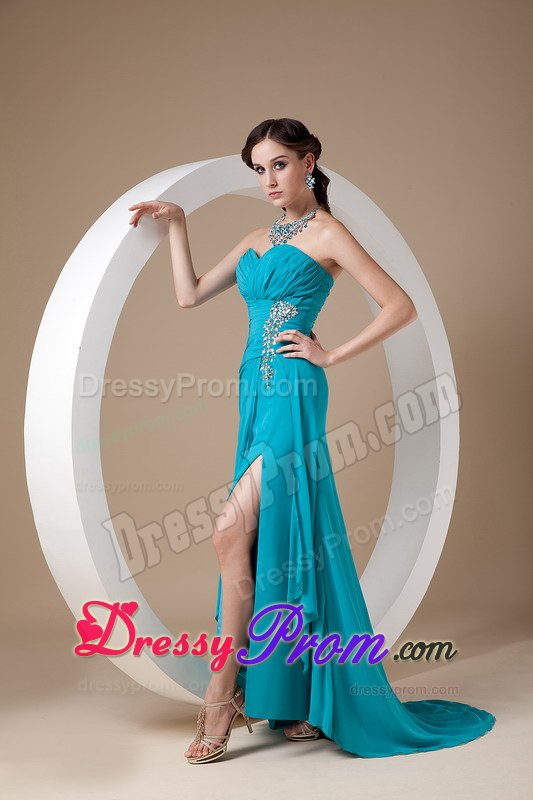 Hot Ruched High-low Teal Prom Dress for Ladies in Merseyside