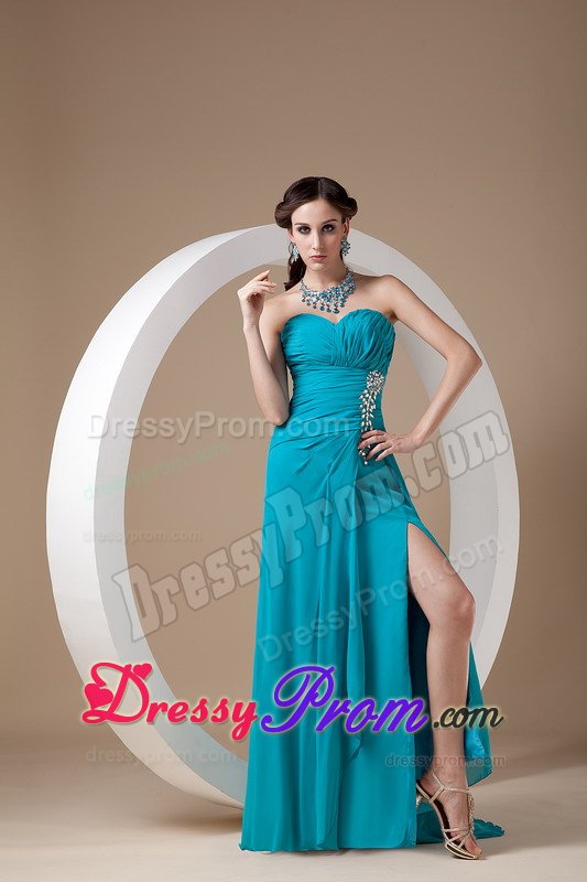 Hot Ruched High-low Teal Prom Dress for Ladies in Merseyside