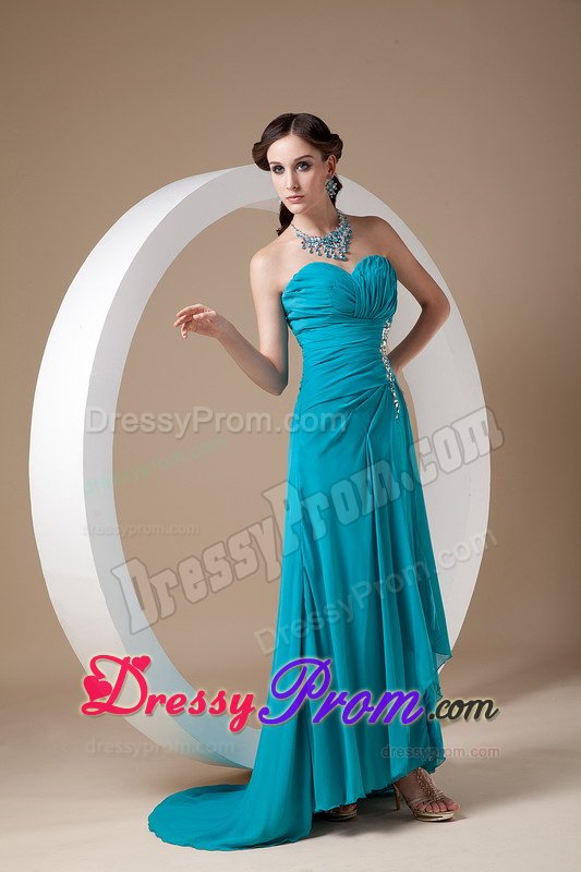 Hot Ruched High-low Teal Prom Dress for Ladies in Merseyside