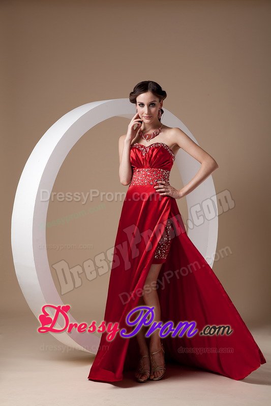 Sweetheart Ruched Beaded Long Dress for Prom in Wine Red