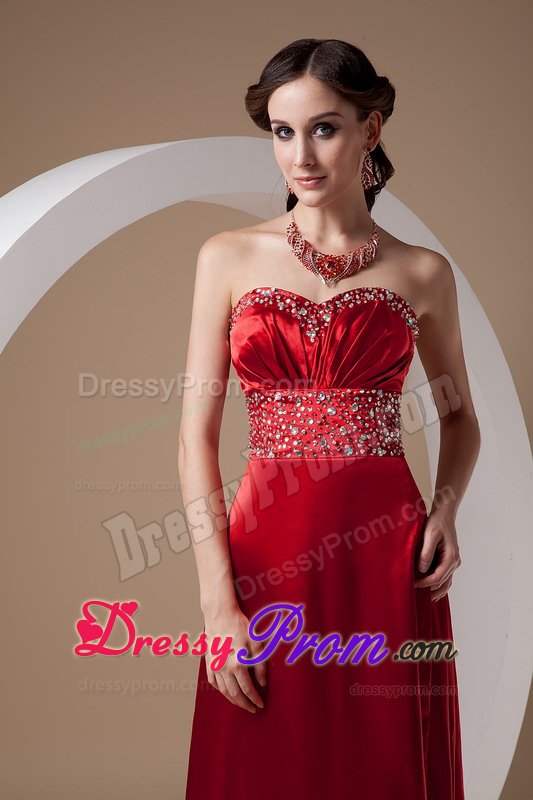 Sweetheart Ruched Beaded Long Dress for Prom in Wine Red