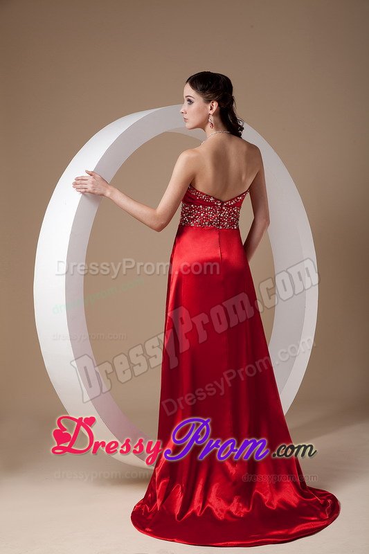 Sweetheart Ruched Beaded Long Dress for Prom in Wine Red