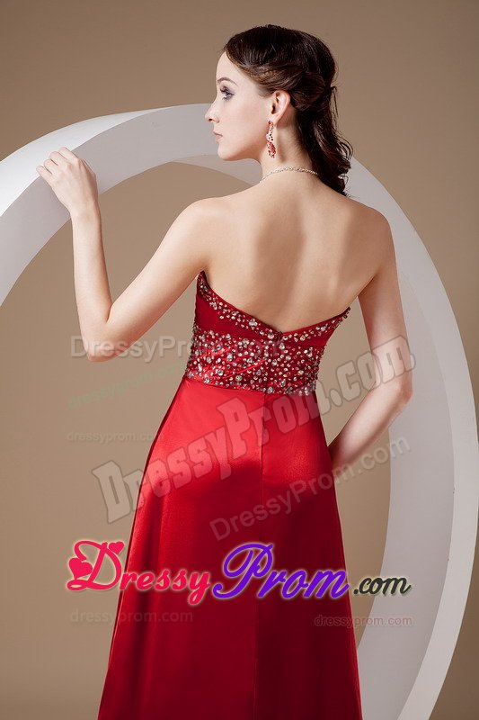 Sweetheart Ruched Beaded Long Dress for Prom in Wine Red