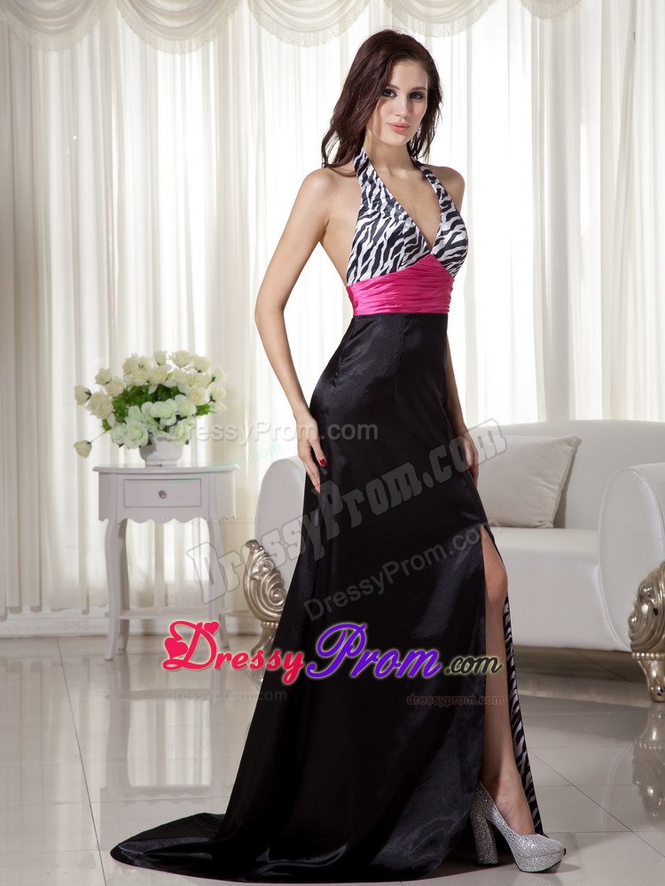 Plus Size Zebra Print Slitted Multi-colored Prom Dress for Ladies