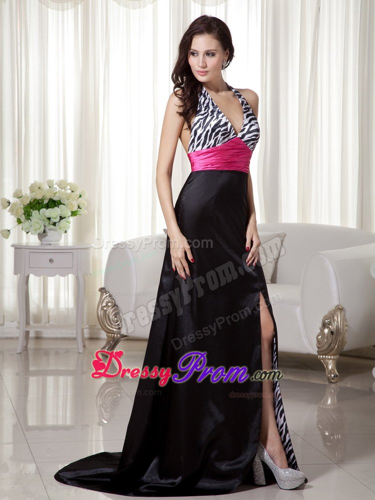 Plus Size Zebra Print Slitted Multi-colored Prom Dress for Ladies