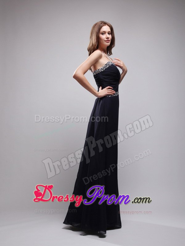 Simple Style Column Black Prom Dress for Ladies with Beading