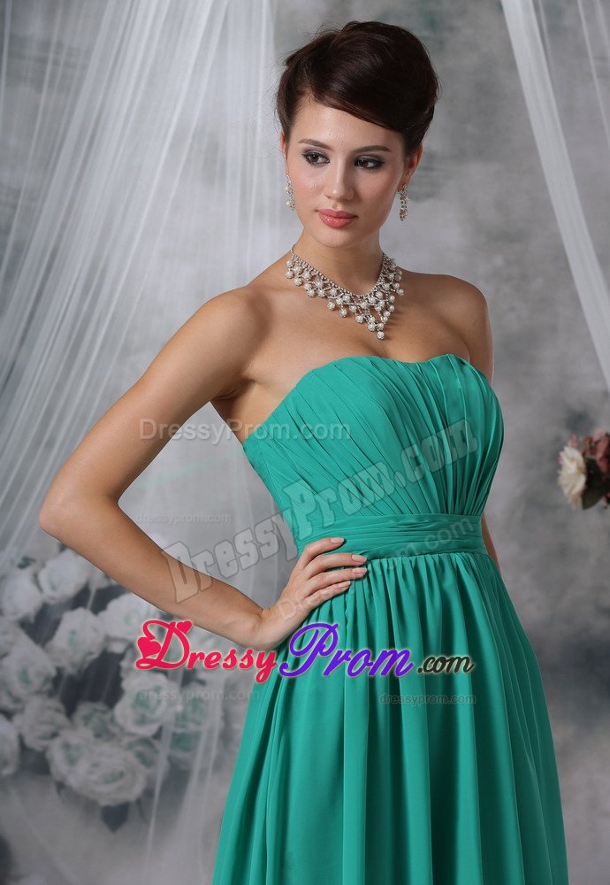 Cheap Chiffon Brush Train Ruched Turquoise Dresses for Prom