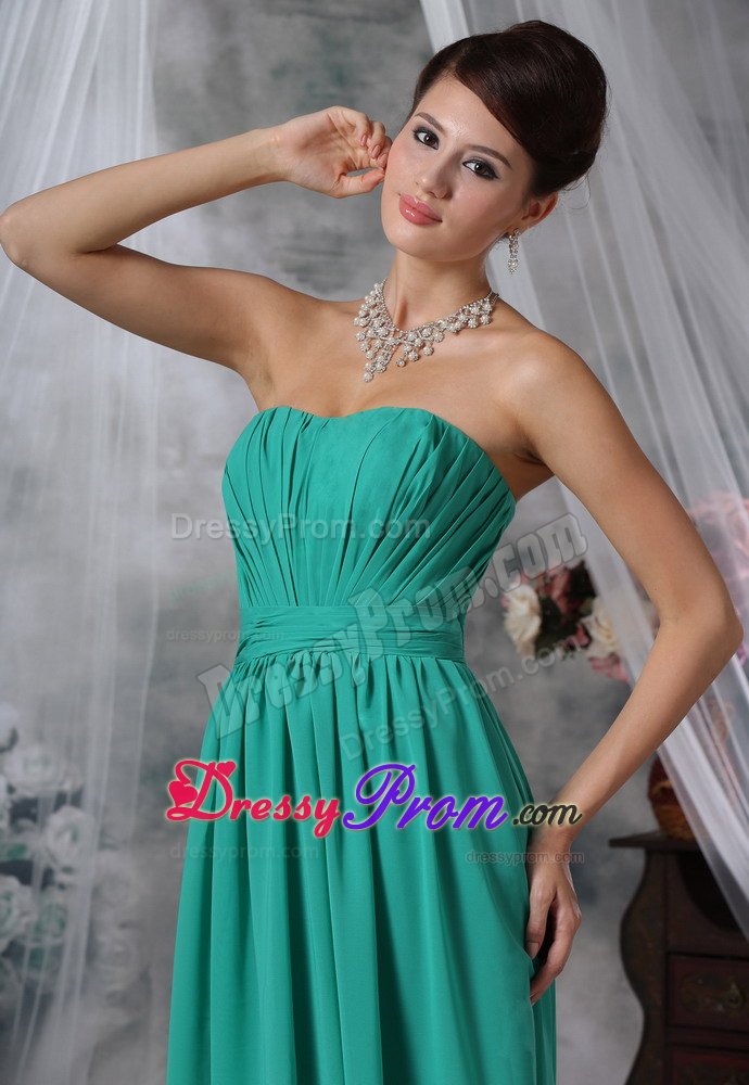 Cheap Chiffon Brush Train Ruched Turquoise Dresses for Prom