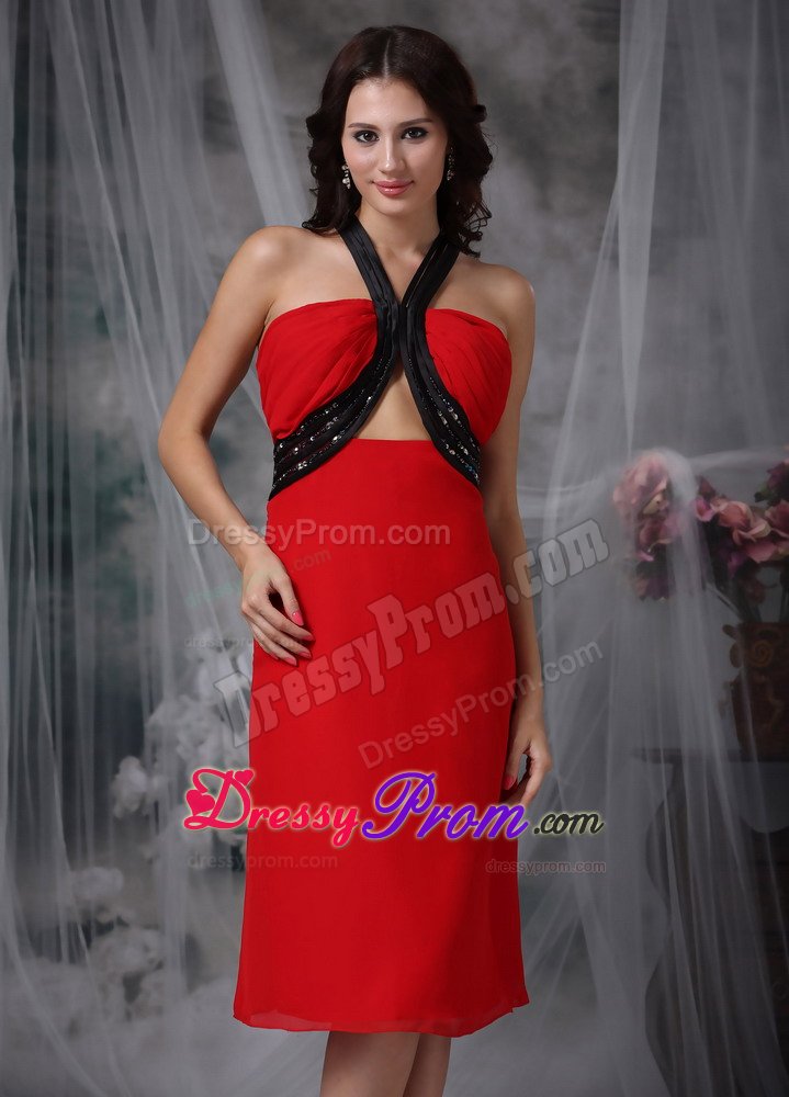 Tea-length V-neck Prom Dress for Ladies with Crisscross Back