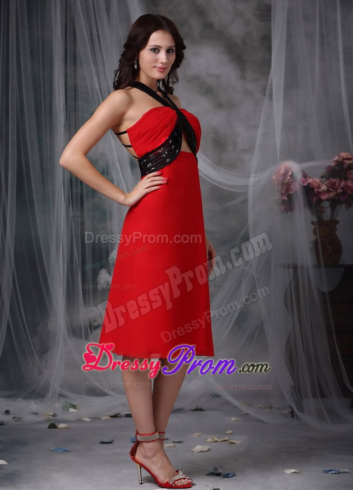 Tea-length V-neck Prom Dress for Ladies with Crisscross Back