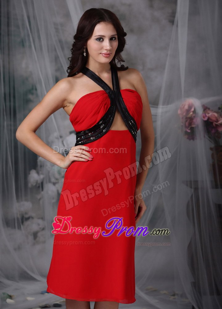 Tea-length V-neck Prom Dress for Ladies with Crisscross Back