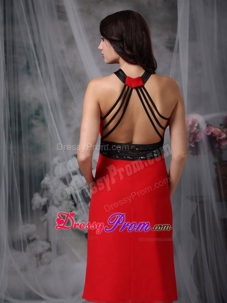 Tea-length V-neck Prom Dress for Ladies with Crisscross Back
