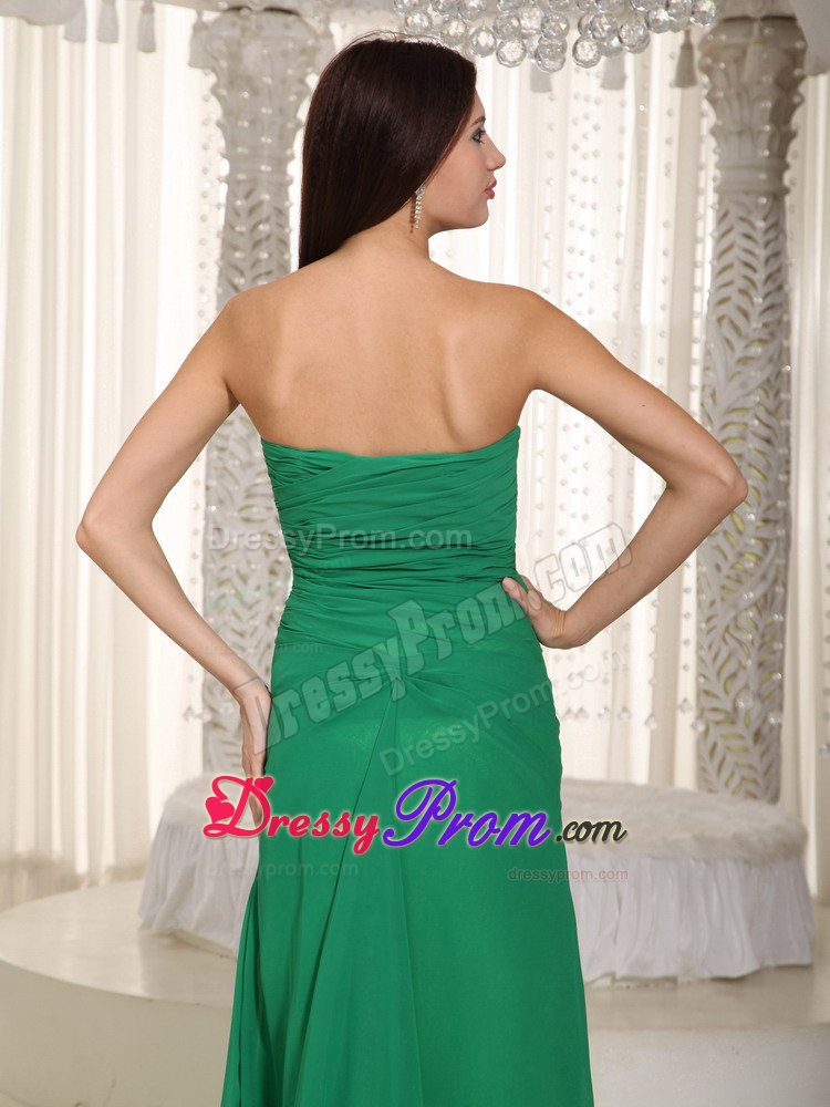 Empire Sweetheart Ruched Slitted Dark Green Prom Maxi Dress