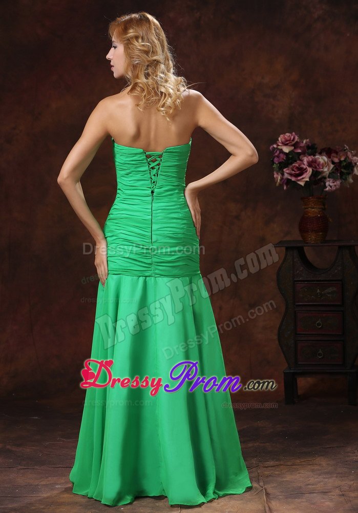 Design Mermaid Ruched Sweetheart Green Prom Dress for Girls