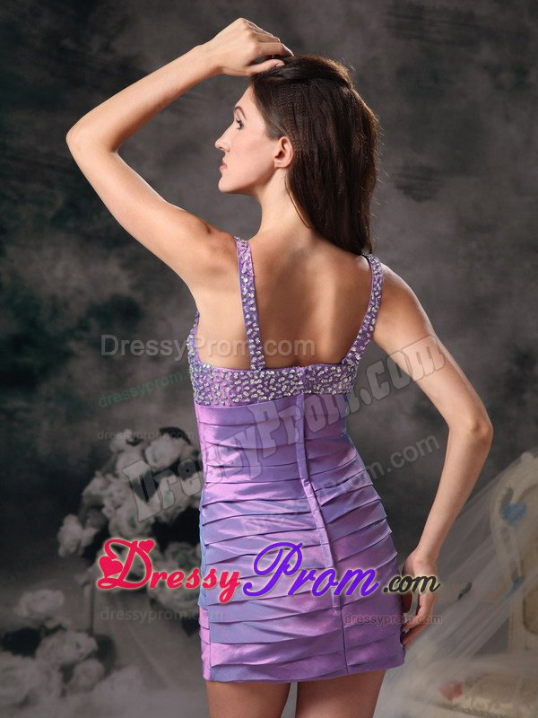 Trendy Mini-length Beaded Straps Prom Graduation Dresses with Ruches