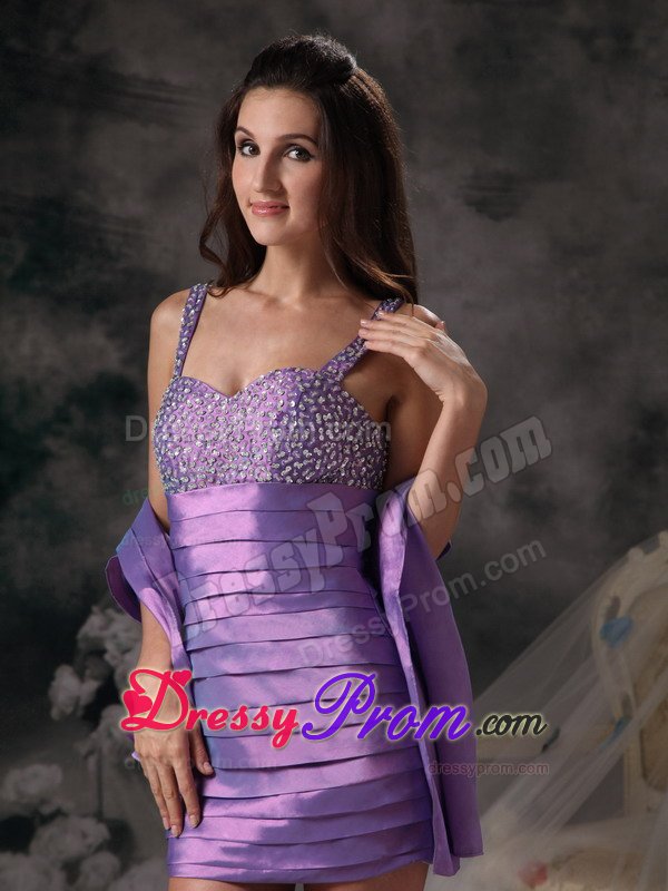 Trendy Mini-length Beaded Straps Prom Graduation Dresses with Ruches