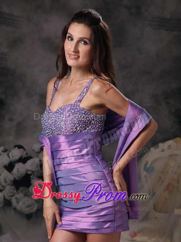 Trendy Mini-length Beaded Straps Prom Graduation Dresses with Ruches