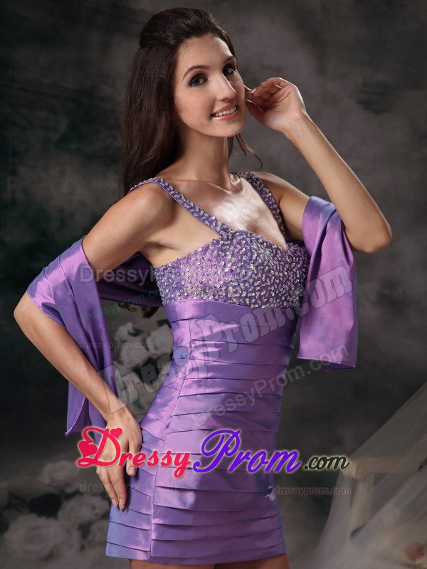 Trendy Mini-length Beaded Straps Prom Graduation Dresses with Ruches