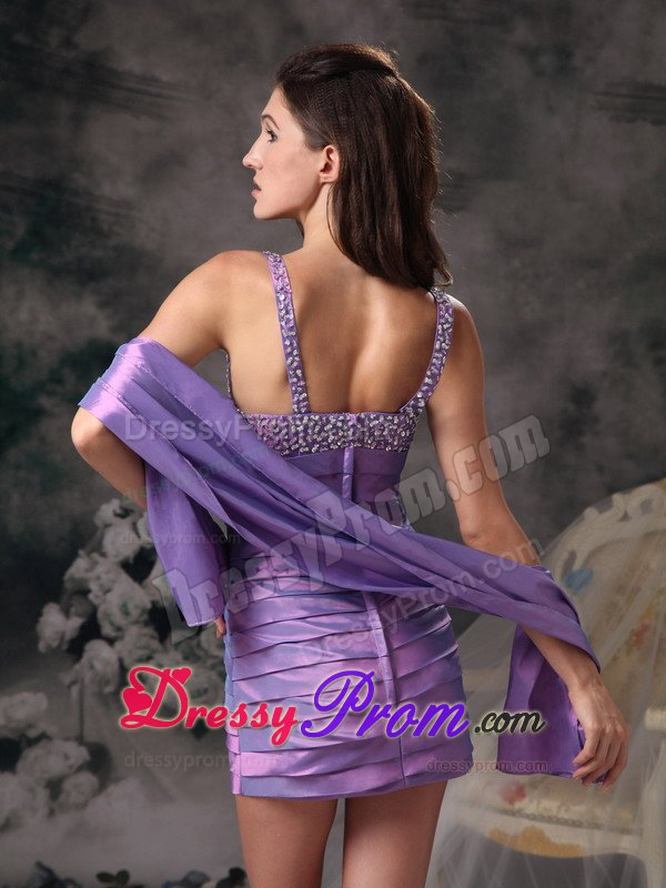 Trendy Mini-length Beaded Straps Prom Graduation Dresses with Ruches