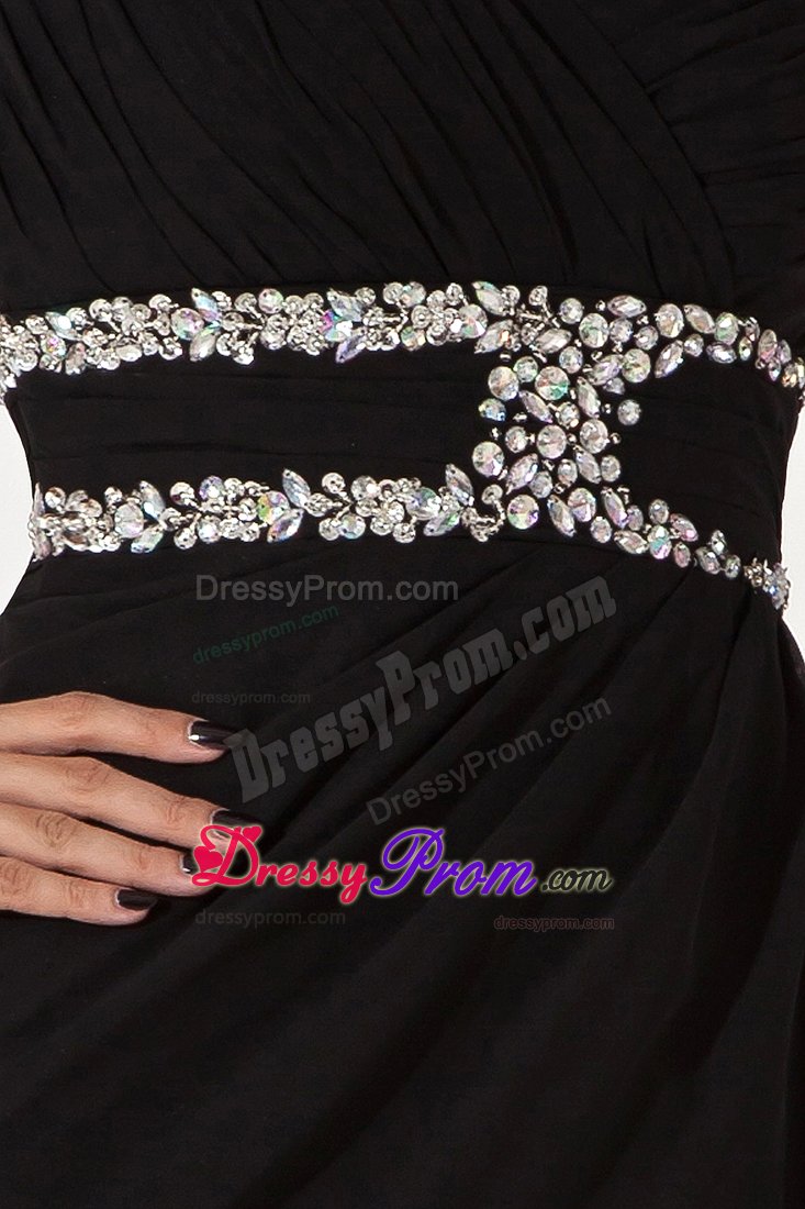 Black One Shoulder Prom Bridesmaid Dress Beading with Slit on the Side