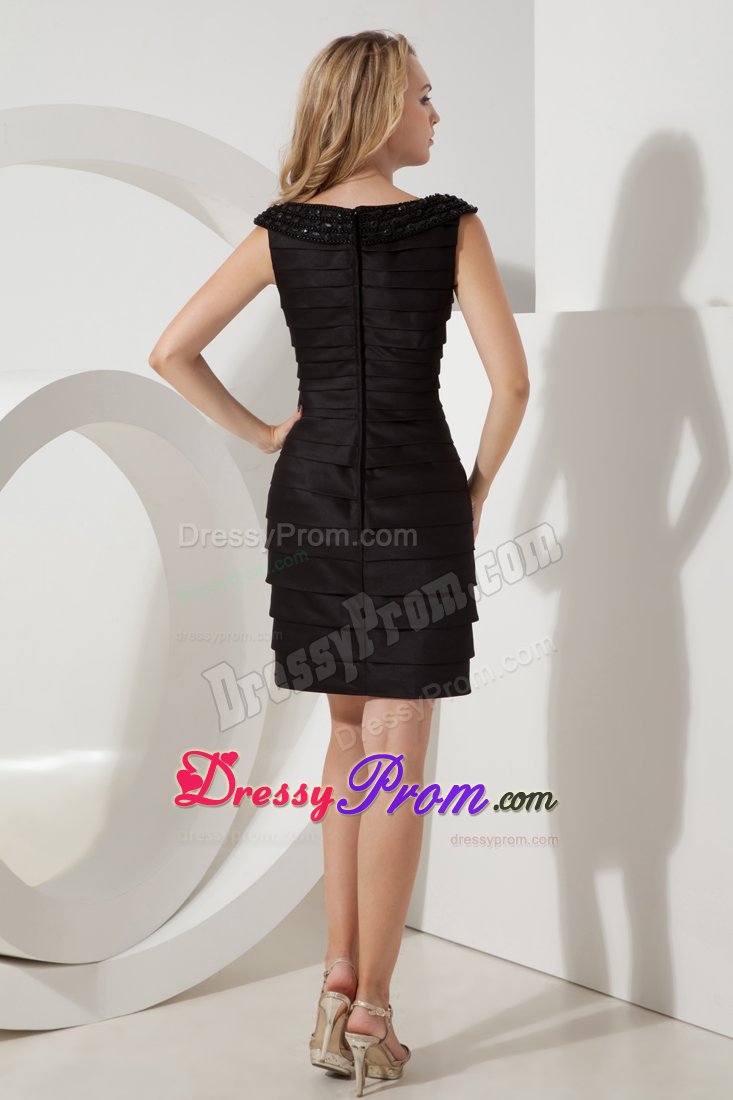 Delish Black Ruching Prom Bridesmaid Dress Beaded Scoop Mini-length